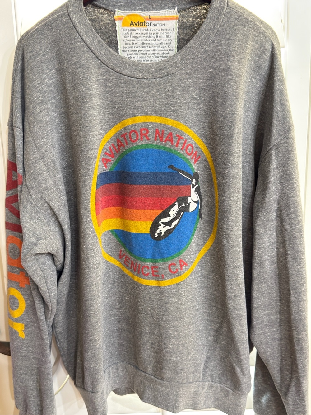 Aviator Nation "Venice, CA" Surfer Circle Graphic Crewneck Sweatshirt.